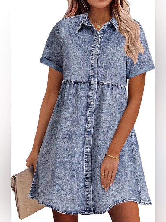 Dresses & Skirts - Denim Short Sleeve Button-Front Mini Dress / Medium